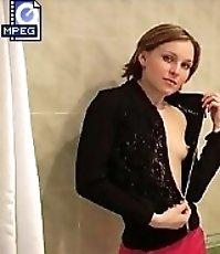 Fresh amateur beauty strips and pees in a bathtub